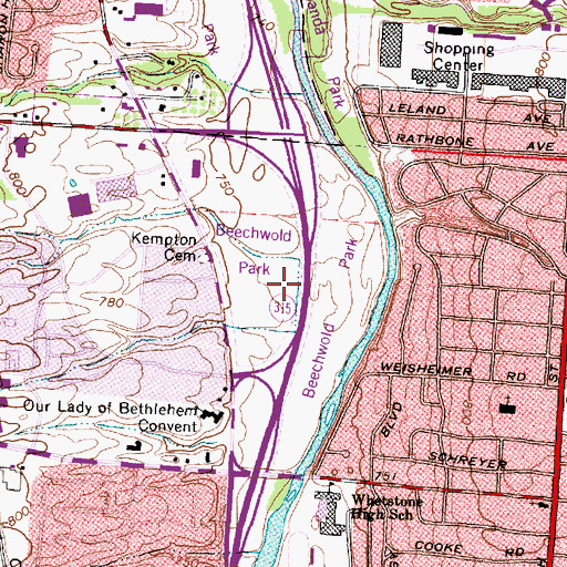 Topographic Map of Beechwold Park, OH