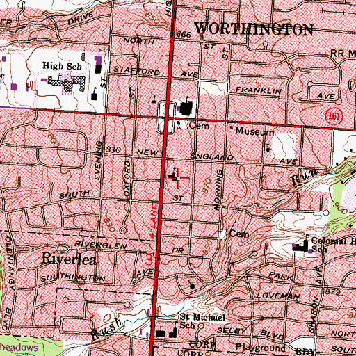 Topographic Map of Worthington Female Seminary (historical), OH