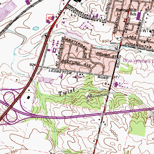 Topographic Map of Ledbetter Road First Church of God, OH