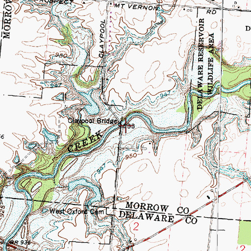 Topographic Map of Claypool Bridge, OH
