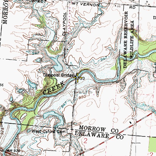 Topographic Map of Claypool Bridge, OH