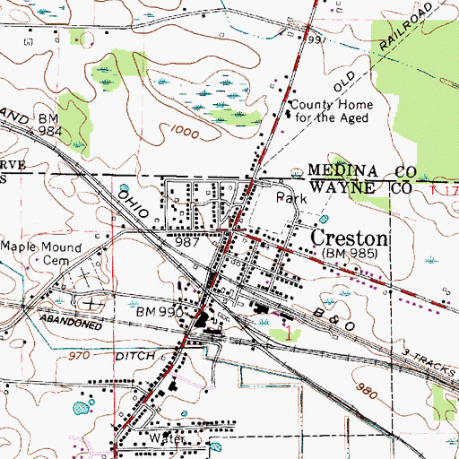 Topographic Map of Creston, OH