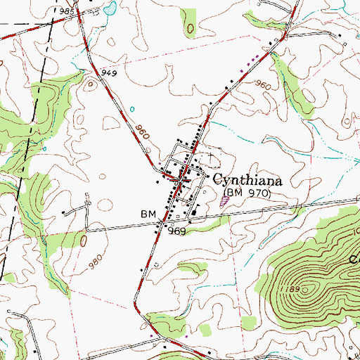 Topographic Map of Cynthiana, OH