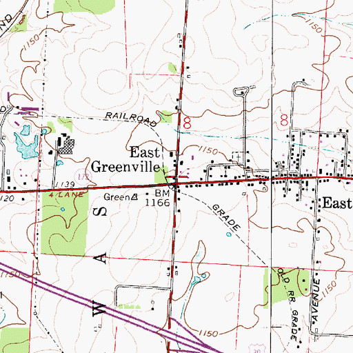 Topographic Map of East Greenville, OH