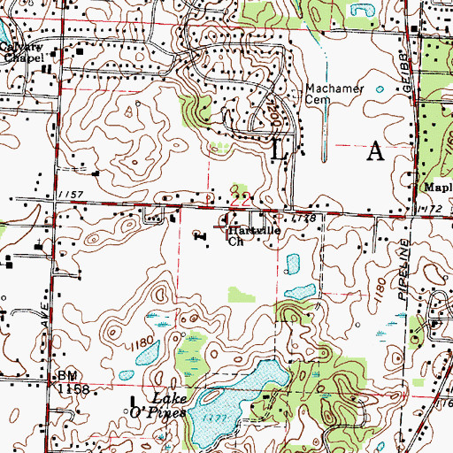 Topographic Map of Hartville Church, OH