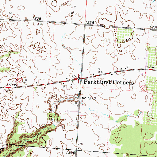 Topographic Map of Parkhurst Corners, OH