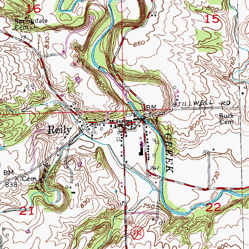 Topographic Map of Reily, OH
