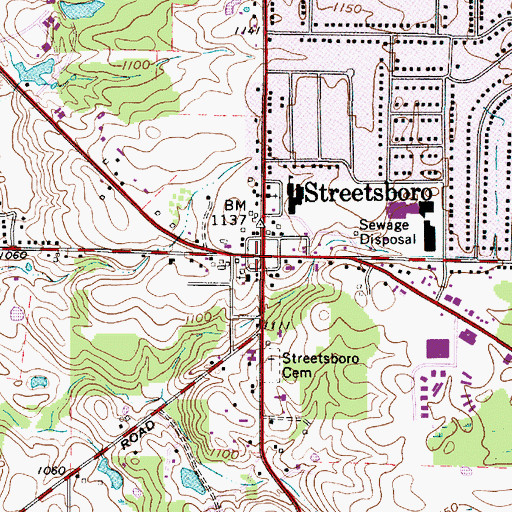 Topographic Map of Streetsboro, OH