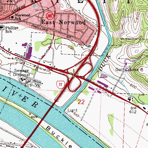Topographic Map of Interchange 1, OH