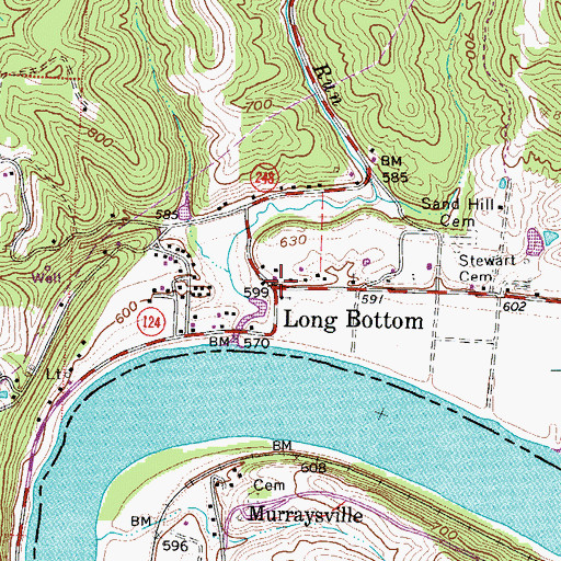 Topographic Map of Long Bottom, OH