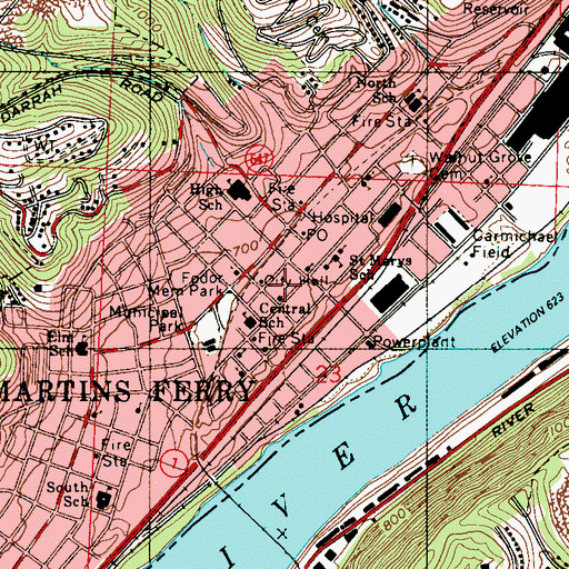 Topographic Map of Martins Ferry, OH