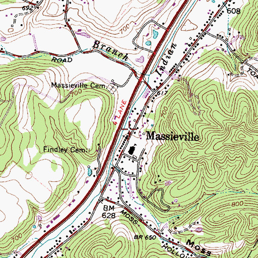 Topographic Map of Massieville, OH