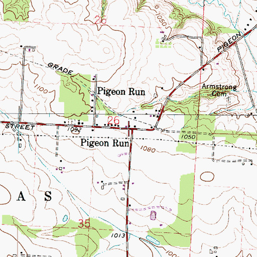 Topographic Map of Pigeon Run, OH