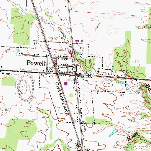 Topographic Map of Powell, OH