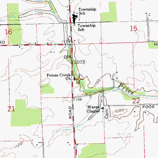 Topographic Map of Prices Creek Church of the Brethren, OH