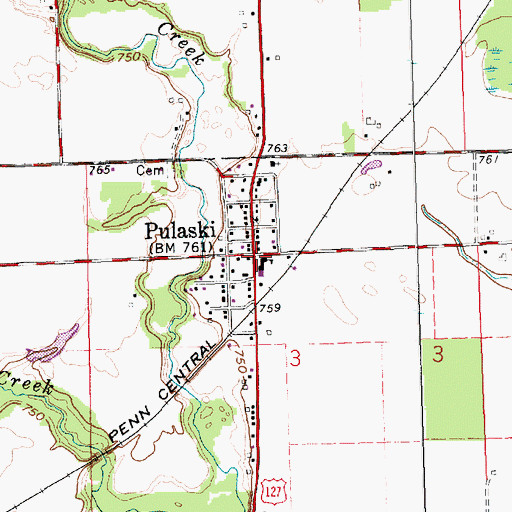 Topographic Map of Pulaski, OH