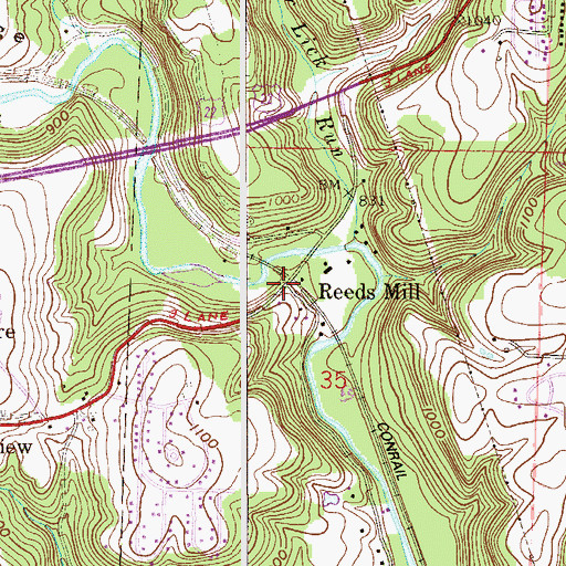 Topographic Map of Reeds Mill, OH