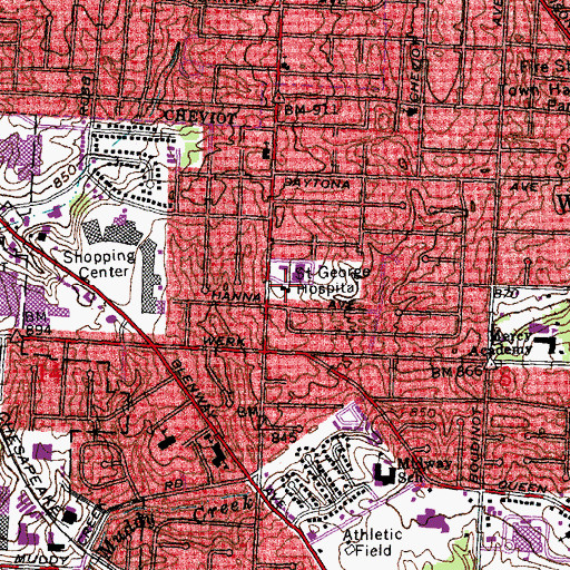 Topographic Map of Careunit Hospital of Cincinnati (historical), OH