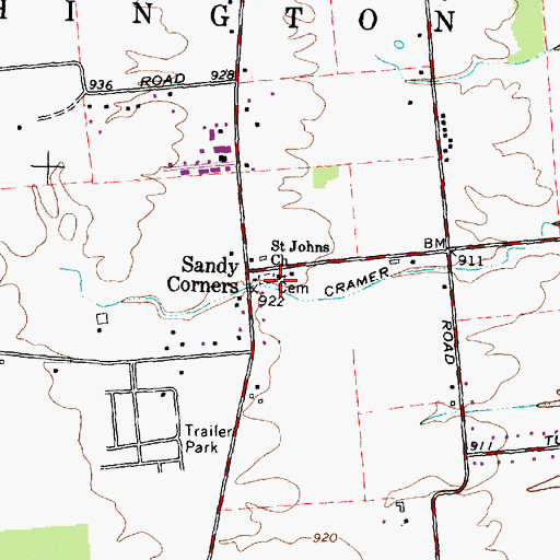 Topographic Map of Saint Johns Church, OH