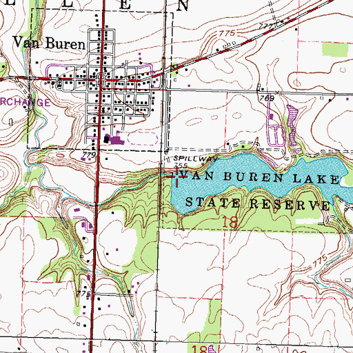 Topographic Map of Van Buren Lake State Park, OH