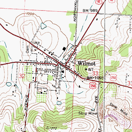 Topographic Map of Wilmot, OH