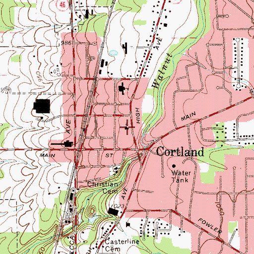 Topographic Map of Cortland United Methodist Church, OH