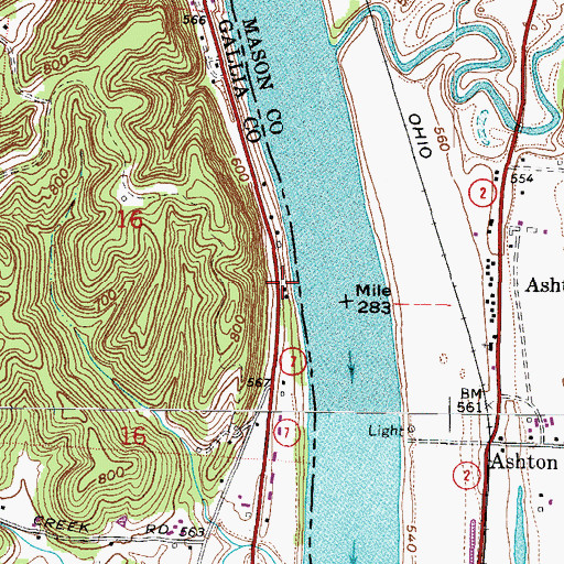 Topographic Map of Bushs Mill (historical), OH