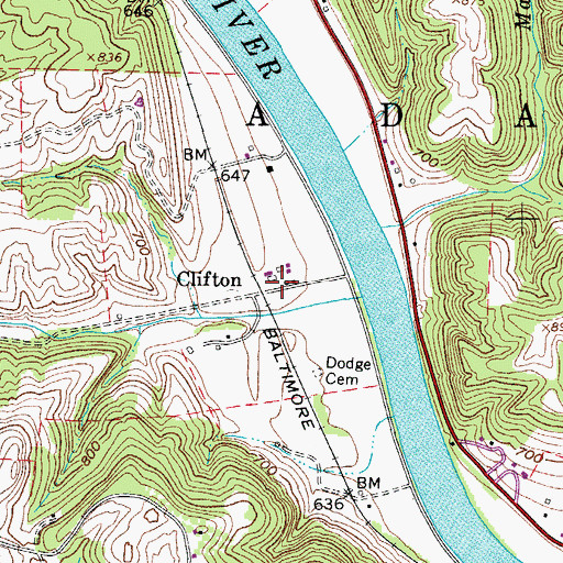 Topographic Map of Clifton, OH