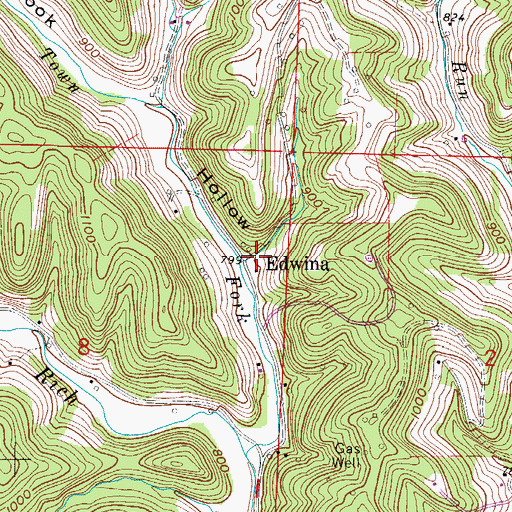 Topographic Map of Edwina, OH