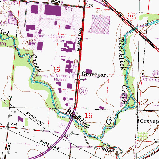 Topographic Map of Groveport, OH