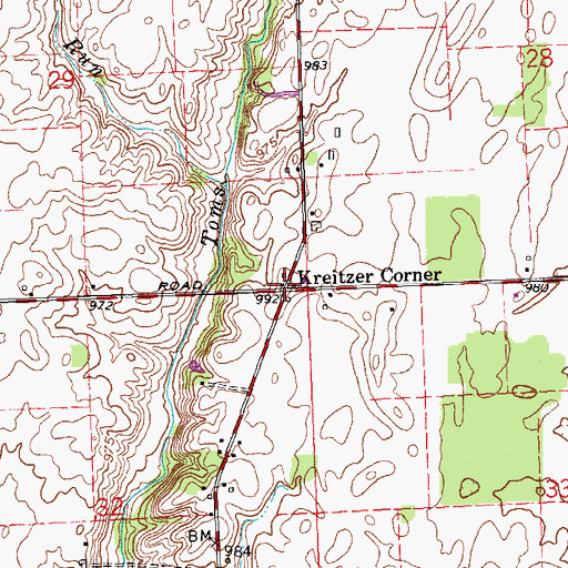 Topographic Map of Kreitzer Corner, OH