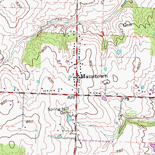 Topographic Map of Maustown, OH