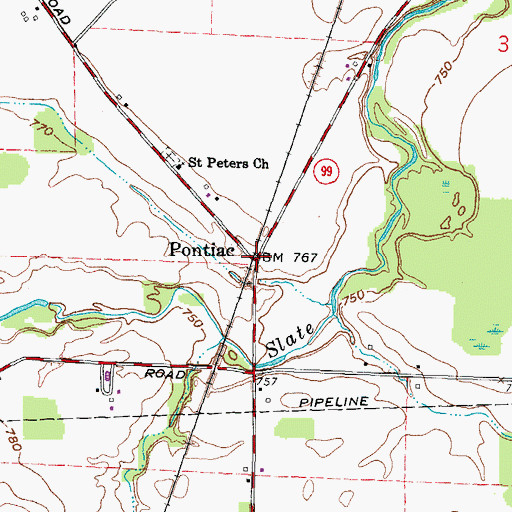 Topographic Map of Pontiac, OH