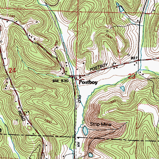Topographic Map of Postboy, OH