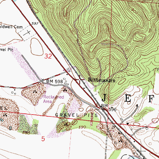 Topographic Map of Rittenours, OH