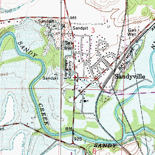 Topographic Map of Sandyville, OH