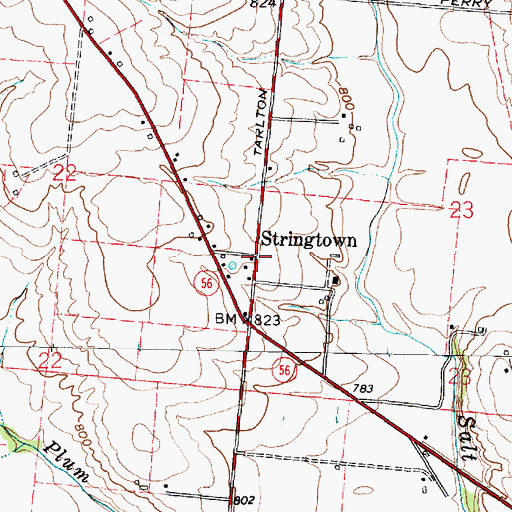 Topographic Map of Stringtown, OH