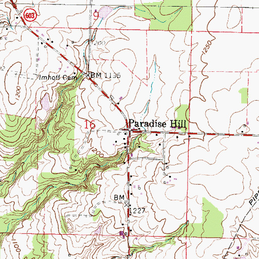 Topographic Map of Paradise Hill, OH