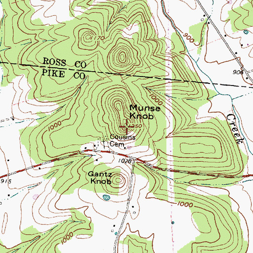 Topographic Map of Munse Knob, OH