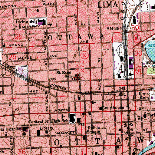 Topographic Map of Saint Rose Catholic Church, OH