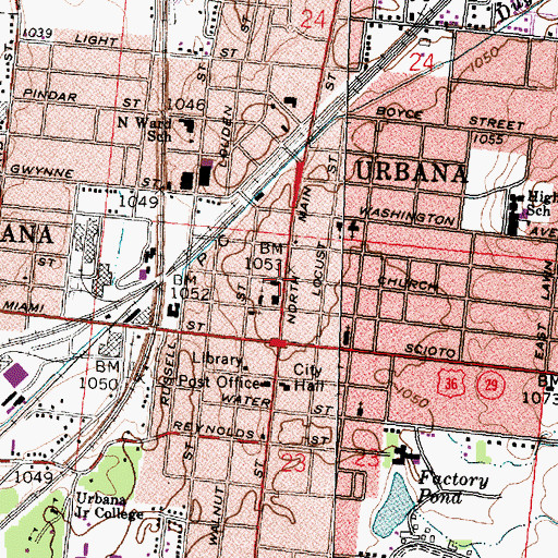 Topographic Map of Urbana United Methodist Church, OH