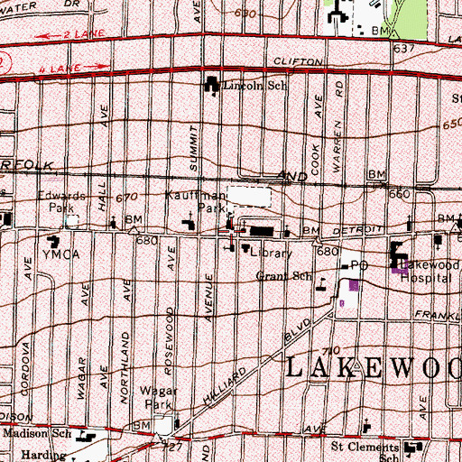 Topographic Map of Lakewood Seventh Day Adventist Church, OH