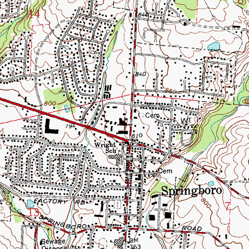 Topographic Map of Springboro Plaza Shopping Center, OH