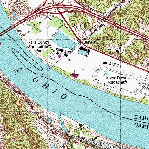 Topographic Map of Riverbend Amphitheater, OH