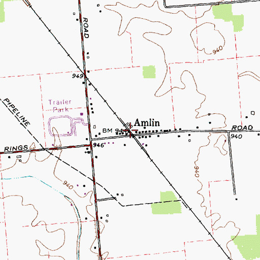 Topographic Map of Amlin, OH