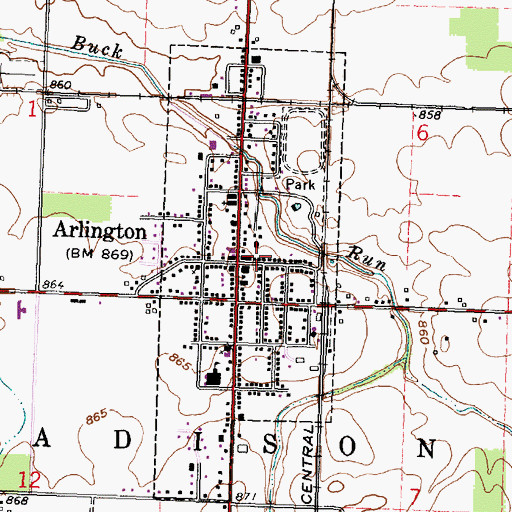 Topographic Map of Arlington, OH