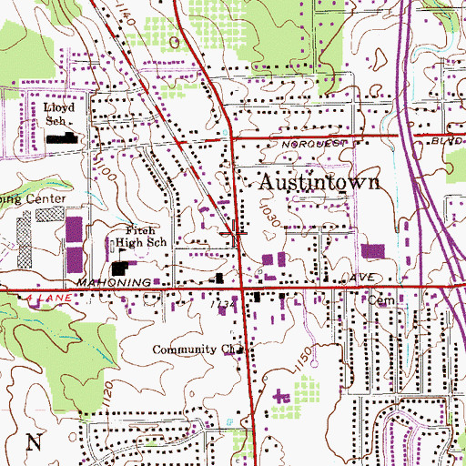 Topographic Map of Austintown, OH
