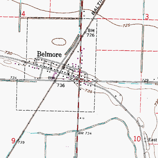 Topographic Map of Belmore, OH