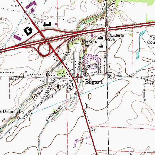 Topographic Map of Bogart, OH