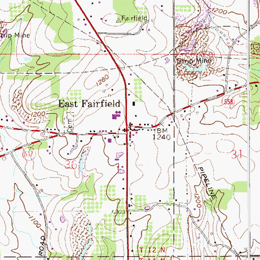 Topographic Map of East Fairfield, OH